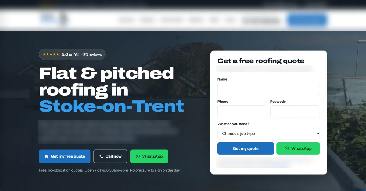 Flat and pitched roofing website concept, Staffordshire, UK